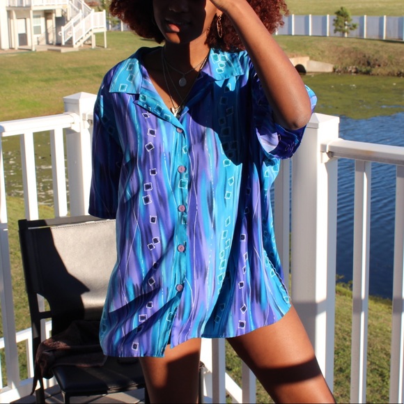 Vintage 80s blue button up - Picture 3 of 4